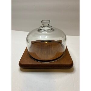 Vintage Goodwood Teak Wood Cheese Board with Glass Cloche Dome MCM Thailand